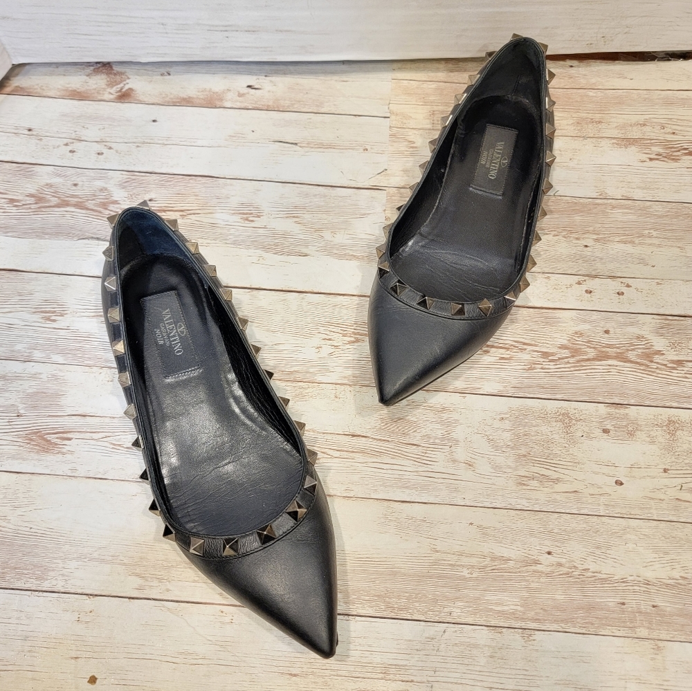 Valentino Nior black leather rockstud flats - Picture 5 of 14